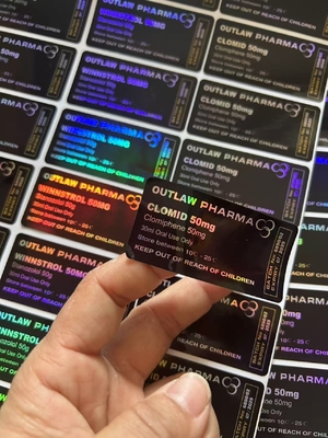 Clomid 50mg Customized Plastic Bottle Labels  Labels With Black Background Laser Words Printing 