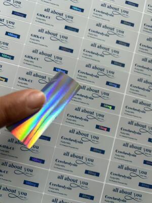 Ετικέτες φιαλιδίων GHK-CU 5MG με εφέ λάμψης λέιζερ