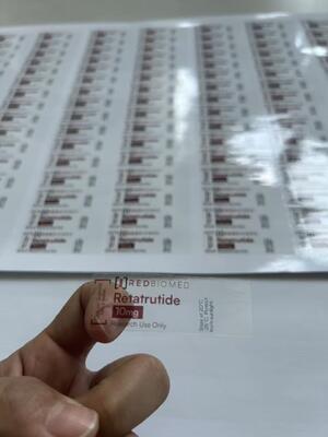 Ετικέτες φιαλιδίων πεπτιδίων Retat rutide 10mg με διαφανές PVC