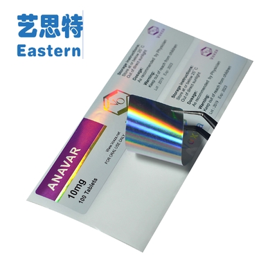 Μπουκάλια χάπι PET Ετικέτες φιαλιδίων γυαλιστερού γυαλιού ολογράμματος 10 mg